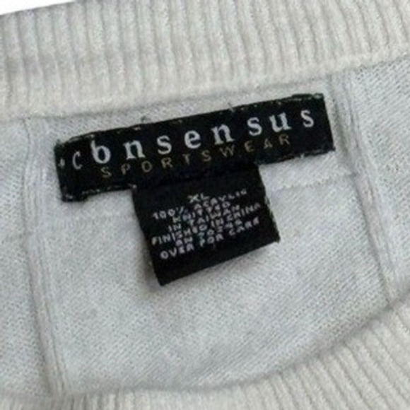 Consensus Menswear XL Cream Cotton Blend Crewneck Sweater Square Pattern - Picture 7 of 8